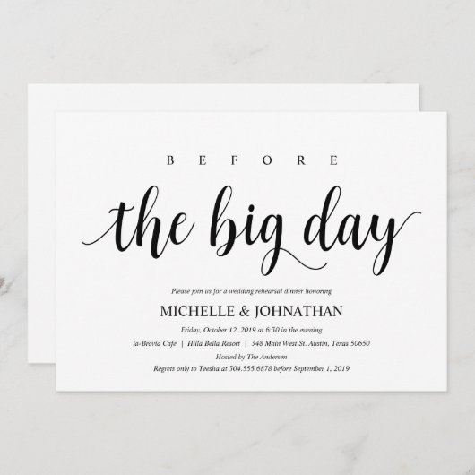 Rustic Wedding Rehearsal Dinner, Black and White Kaart (Voorkant / Achterkant)