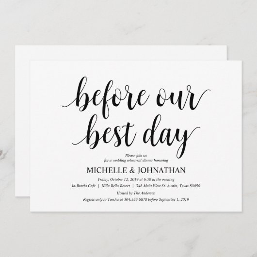 Rustic Wedding Rehearsal Dinner, Black and White Kaart (Voorkant / Achterkant)