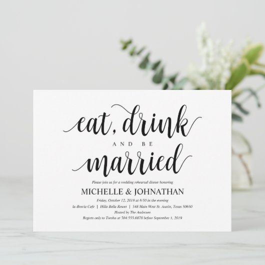 Rustic Wedding Rehearsal Dinner, Black and White Kaart (Staand voorkant)
