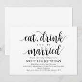 Rustic Wedding Rehearsal Dinner, Black and White Kaart (Voorkant / Achterkant)