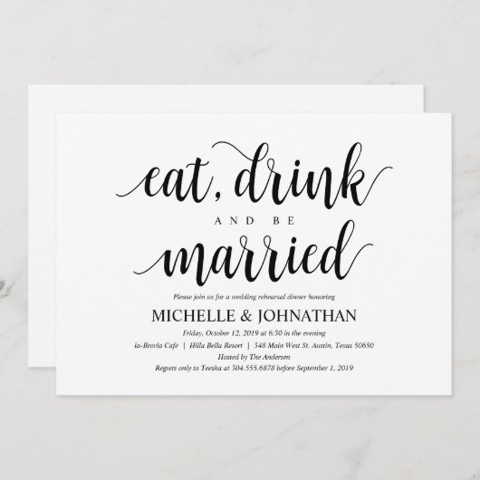 Rustic Wedding Rehearsal Dinner, Black and White Kaart (Voorkant / Achterkant)