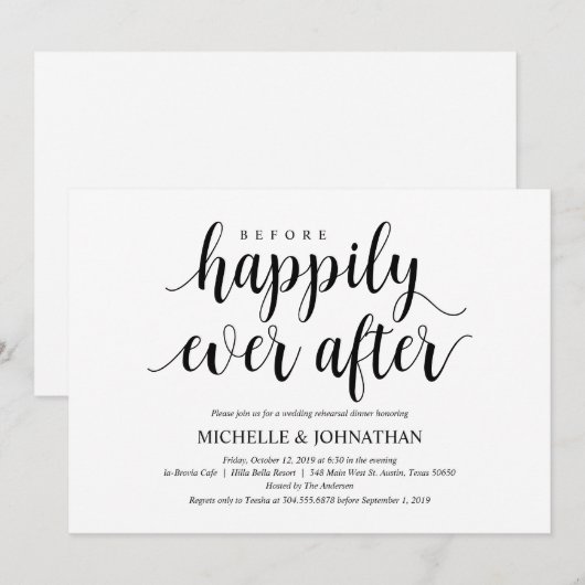 Rustic Wedding Rehearsal Dinner, Black and White Kaart (Voorkant / Achterkant)