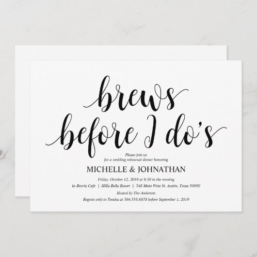 Rustic Wedding Rehearsal Dinner, Black and White Kaart (Voorkant / Achterkant)