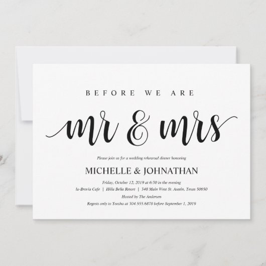 Rustic Wedding Rehearsal Dinner, Black and White Kaart (Voorkant)