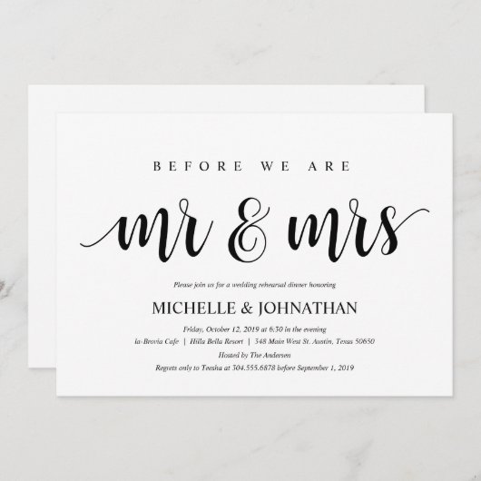 Rustic Wedding Rehearsal Dinner, Black and White Kaart (Voorkant / Achterkant)