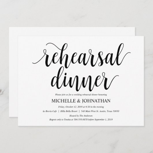 Rustic Wedding Rehearsal Dinner Invitation Card Kaart (Voorkant / Achterkant)