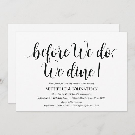 Rustic Wedding Rehearsal Dinner Invitation Card Kaart (Voorkant / Achterkant)