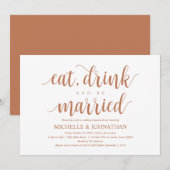 Rustic Wedding Rehearsal Dinner, koperkleur Kaart (Voorkant / Achterkant)