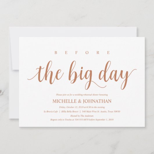 Rustic Wedding Rehearsal Dinner, Modern Copper Kaart (Voorkant)