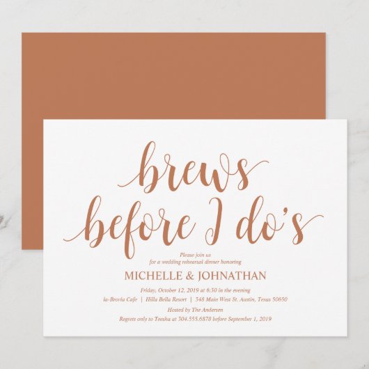 Rustic Wedding Rehearsal Dinner, Modern Copper Kaart (Voorkant / Achterkant)