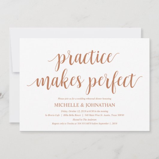 Rustic Wedding Rehearsal Dinner, Modern Copper Kaart (Voorkant)