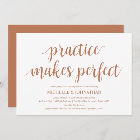 Rustic Wedding Rehearsal Dinner, Modern Copper Kaart (Voorkant / Achterkant)