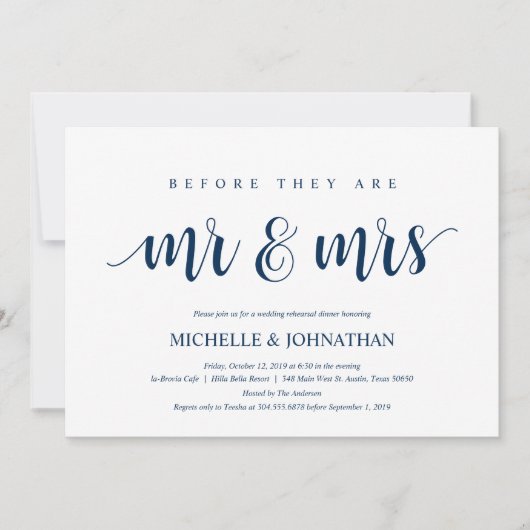 Rustic Wedding Rehearsal Dinner, Navy Blue Kaart (Voorkant)
