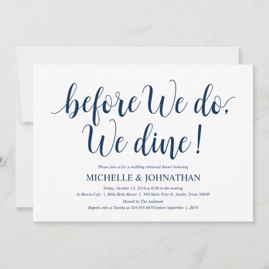 Rustic Wedding Rehearsal Dinner, Navy Blue Kaart (Voorkant)