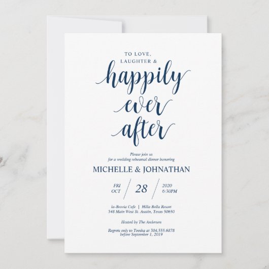 Rustic Wedding Rehearsal Dinner, Navy Blue Kaart (Voorkant)