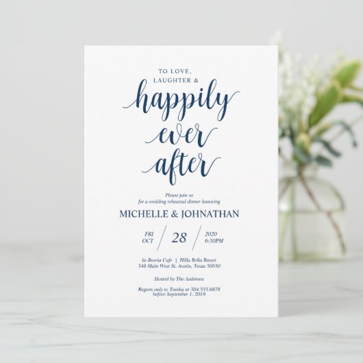 Rustic Wedding Rehearsal Dinner, Navy Blue Kaart (Staand voorkant)