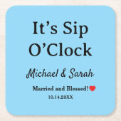 Rustic Wedding Romantic ‘Sip O'clock’ Custom Blue Kartonnen Onderzetters (Voorkant)