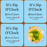 Rustic Wedding Romantic ‘Sip O'clock’ Custom Blue Kartonnen Onderzetters<br><div class="desc">Celebrate your forever with this personalized “It’s Sip O’Clock” wedding design, featuring the bride and groom’s names in elegant black script on a soft baby blue background. Inspired by the timeless tradition of wearing “something blue, ” this romantic detail symbolizes love, purity, and good fortune, making it a meaningful touch...</div>