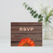 Rustic Wedding RSVP Briefkaarten Sunflower (Staand voorkant)