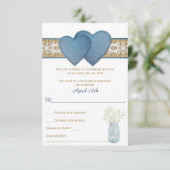 Rustic Wedding RSVP Kaart | Denim, Lace, Burlap (Staand voorkant)