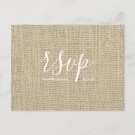 Rustic Wedding Rsvp-kaart | Hessian Burlap Script Uitnodiging Briefkaart (Voorkant)
