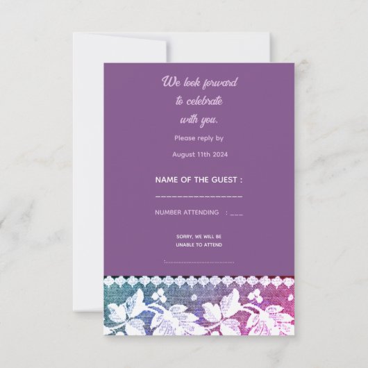 Rustic Wedding RSVP Kaart – Paarse & roze wit (Achterkant)