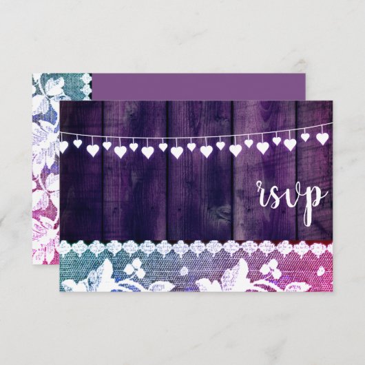 Rustic Wedding RSVP Kaart – Paarse & roze wit (Voorkant / Achterkant)