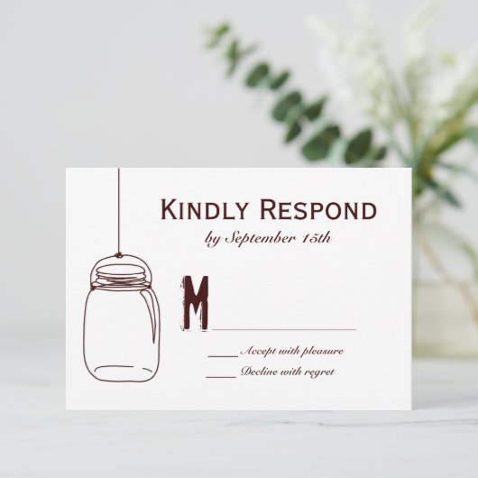 Rustic Wedding RSVP-kaarten Land Mason Jars RSVP Kaartje (Staand voorkant)