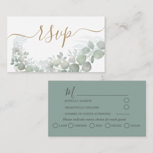 Rustic Wedding RSVP Sage Green Eucalyptus Informatiekaartje (Voorkant / Achterkant)