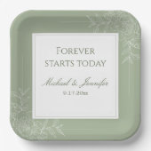 Rustic Wedding Sage Green and White Modern Papieren Bordje (Voorkant)