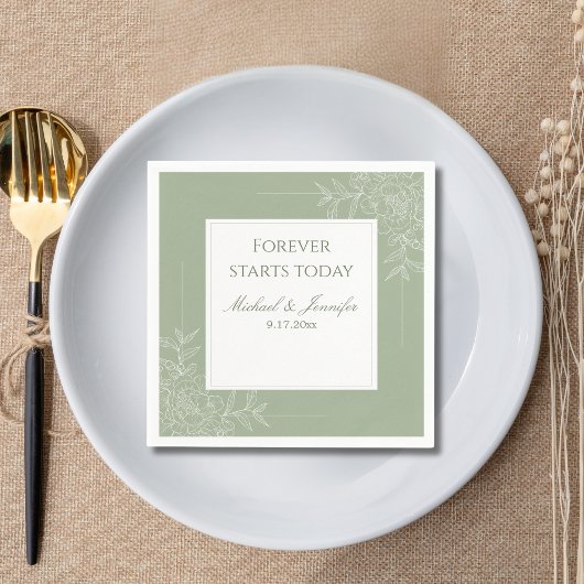 Rustic Wedding Sage Green and White Modern Servet