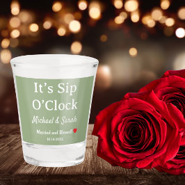 Rustic Wedding Sage Green It’s Sip O’Clock Custom Shot Glas