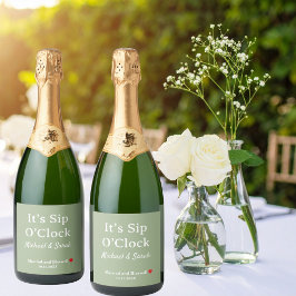 Rustic Wedding Sage Green It’s Sip O’Clock Custom Sparkling Wijnetiket