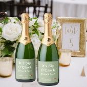 Rustic Wedding Sage Green It’s Sip O’Clock Custom Sparkling Wijnetiket