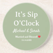 Rustic Wedding Sage Green It’s Sip O’Clock Custom Zandsteen Onderzetter (Voorkant)