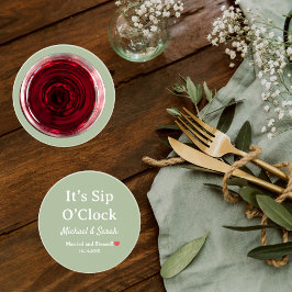 Rustic Wedding Sage Green It’s Sip O’Clock Custom Zandsteen Onderzetter