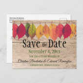 Rustic Wedding Save the Date Autumn Leaves Aankondigingskaart (Voorkant / Achterkant)