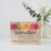 Rustic Wedding Save the Date Autumn Leaves Aankondigingskaart (Staand voorkant)