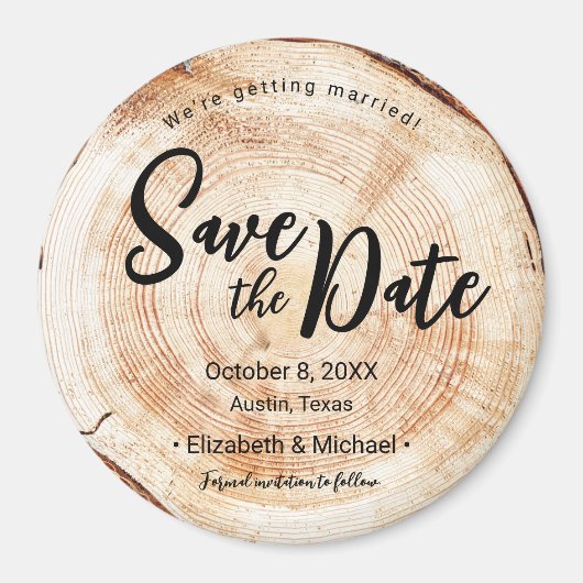 Rustic Wedding Save the date faux wood slice Magneet (Voorkant)