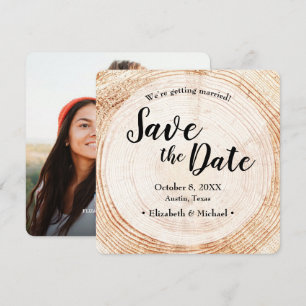 Rustic Wedding Save the date foto Wood Grain Invi Kaart