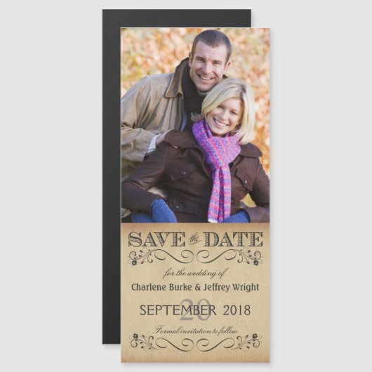 Rustic Wedding Save the Date Magnetische foto uitn Uitnodiging (Voorkant / Achterkant)