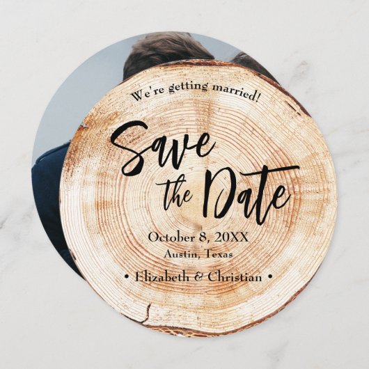 Rustic Wedding Save the date photoWood Grain Kaart (Voorkant / Achterkant)