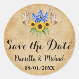 Rustic Wedding Save the Date Ronde Sticker