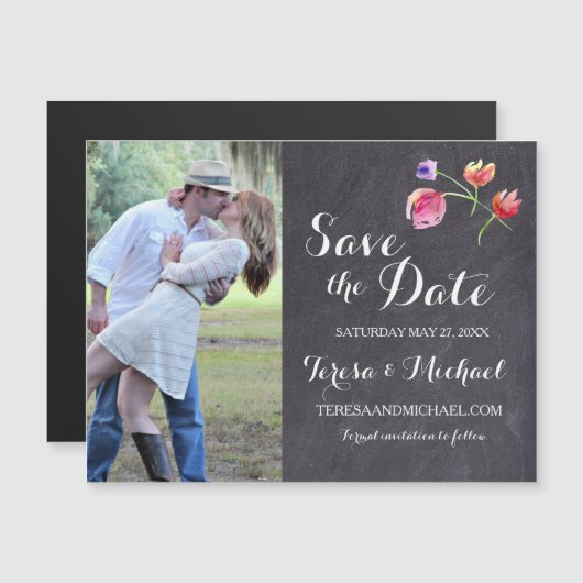 Rustic Wedding Save the date waterverf bloemen Magnetische Uitnodiging (Voorkant / Achterkant)