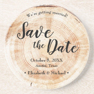 Rustic Wedding Save the date Wood Grain Zandsteen Onderzetter