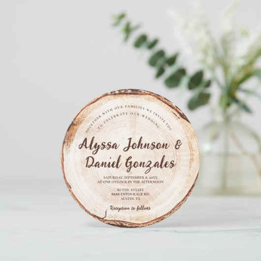 Rustic Wedding Script-namen Hout Cut slice disk Kaart (Staand voorkant)