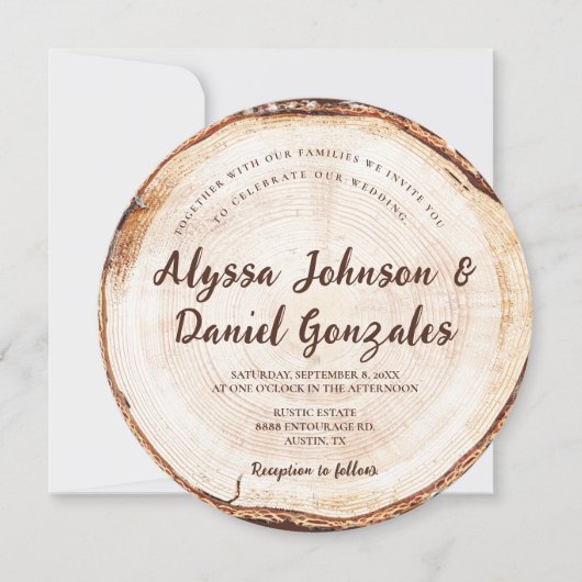 Rustic Wedding Script-namen Hout Cut slice disk Kaart (Voorkant)