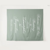 Rustic Wedding Script Names Sage Green Backdrop Wandkleed (Voorkant (horizontaal))