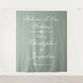 Rustic Wedding Script Names Sage Green Backdrop Wandkleed (Voorkant)