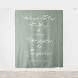 Rustic Wedding Script Names Sage Green Backdrop Wandkleed